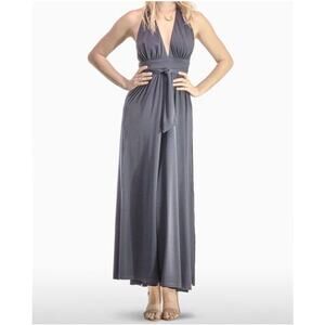 NWOT Josa Tulum Cata Maxi Goddess Tie Low Halter Dress – Warm Grey (One Size)